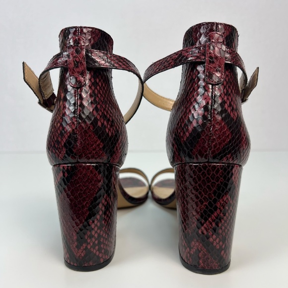 Vince Camuto Snakeskin Block Heel Sandal Burgundy Open Toe Ankle Strap Womens 10 - Picture 5 of 13